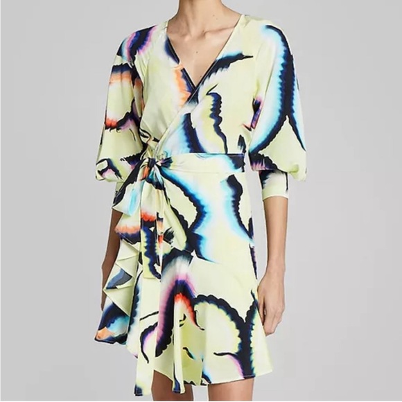A.L.C. Enzo Printed Flounce Wrap Mini Dress Silk 6 - Picture 3 of 12